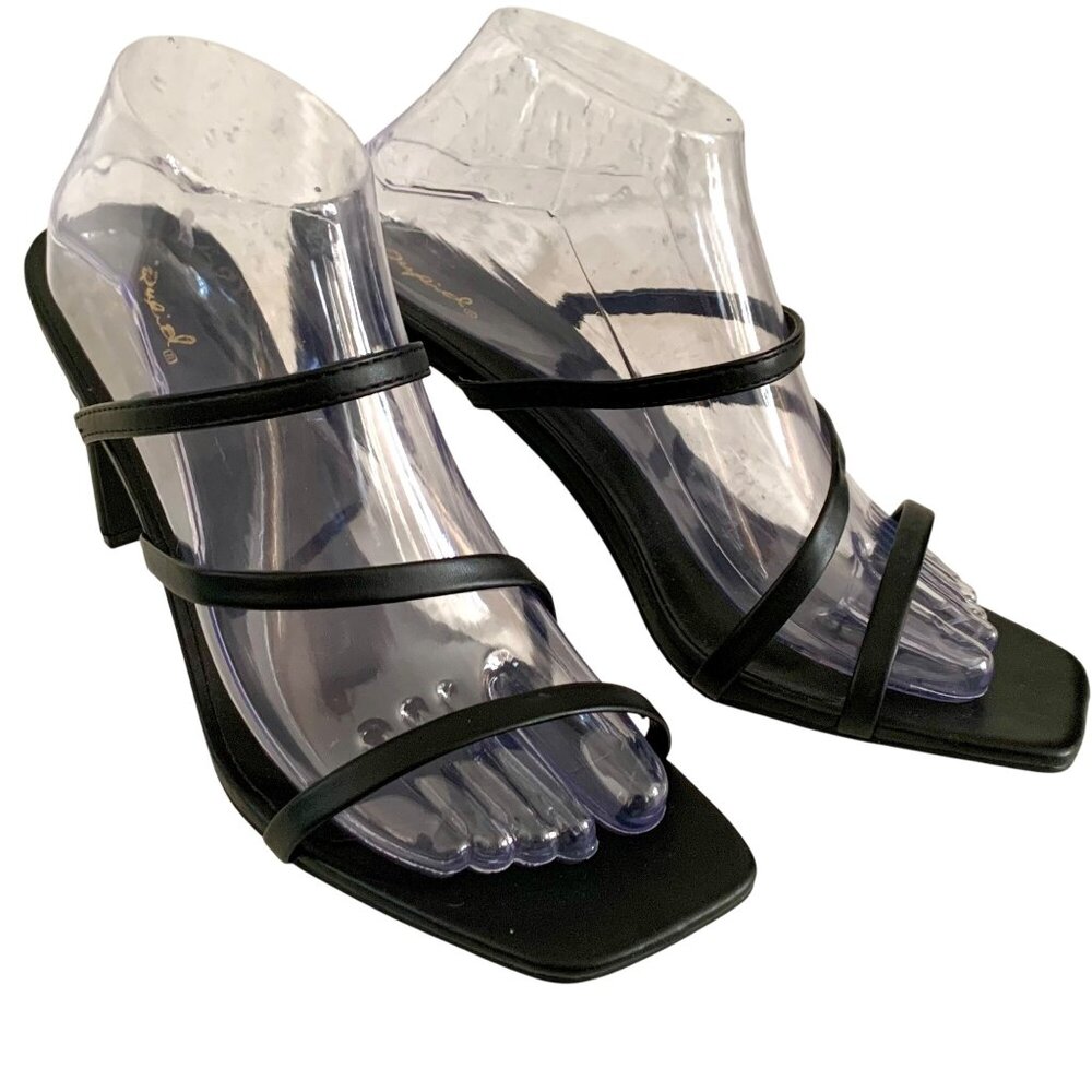 Qupid Kaylee Strappy Heel Mule Sandals US 10 EUR 41 Black PU Leather Slip On